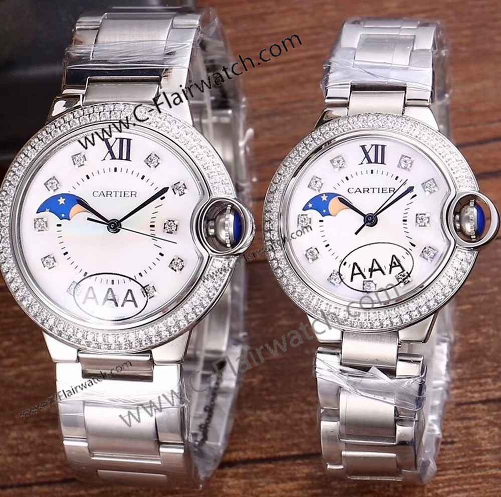 Copy Cartier Ballon Bleu Moon Stainless Steel Diamond Watch